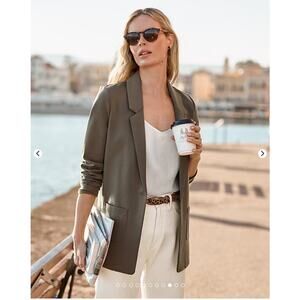 Garnet Hill Knit Relaxed Blazer Sz 12 Olive Brown Stretch Business Casual Work